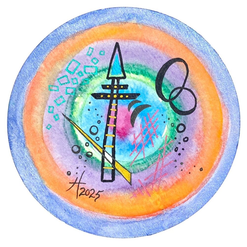 Art Original Tumble Forward Watercolor Mix Media Painting Artwork 6.4in Diameter